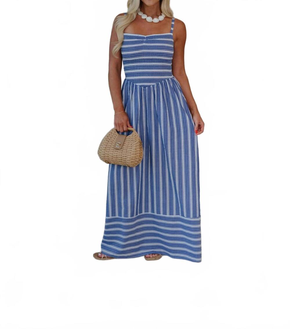 NEW OLIVACEOUS camila striped maxi dress in blue/white